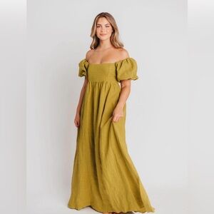 100% Linen Olive Maxi Dress - Bump Friendly